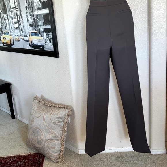 ANNE KLEIN taupe trousers, flat front, high waist, wide leg, side pockets. 6 - Picture 6 of 17